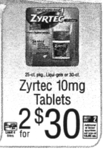 zyrtec coupon coupons gone value deals shoprite tablets count beginning sunday