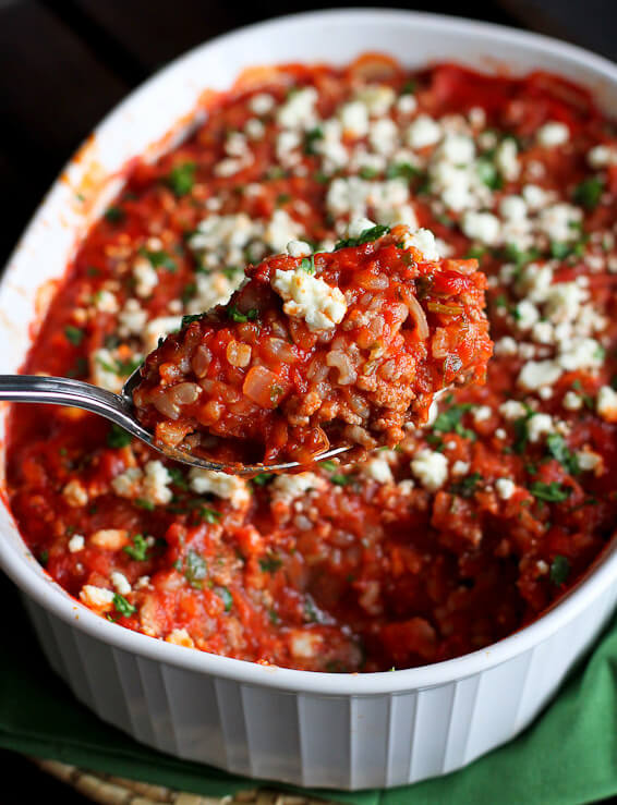 Greek Turkey, Rice & Feta Casserole