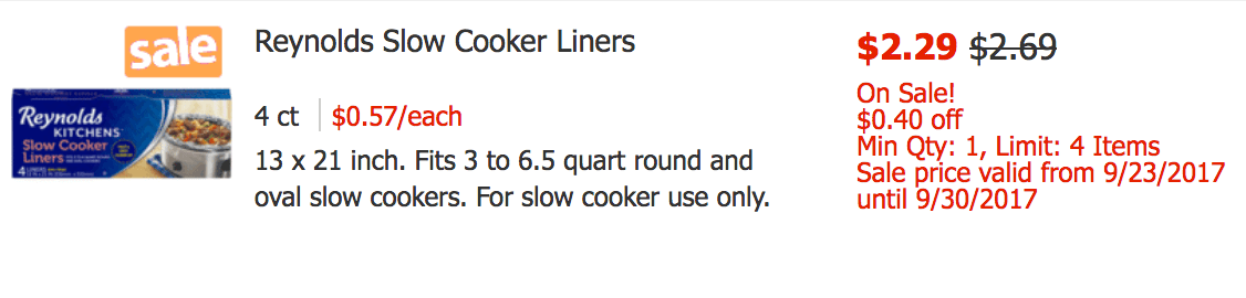 Reynolds Slow Cooker Liner, Round or Oval, 4-Ct.