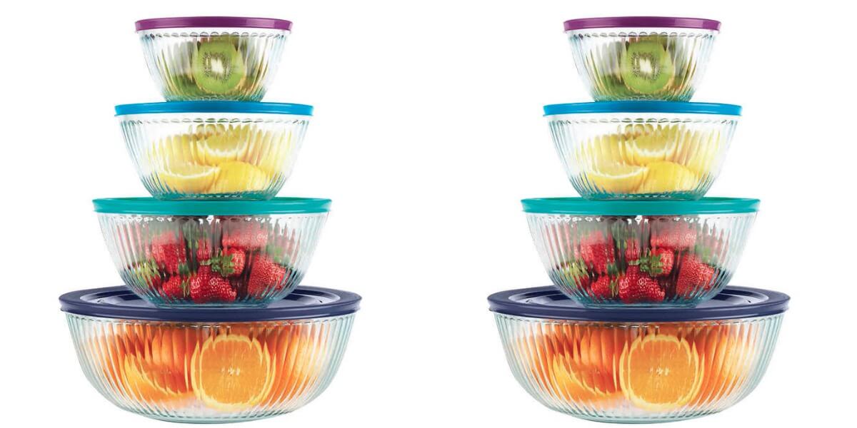 Pyrex 8-piece Glass Mixing Bowl Set with Plastic Lids - NEW