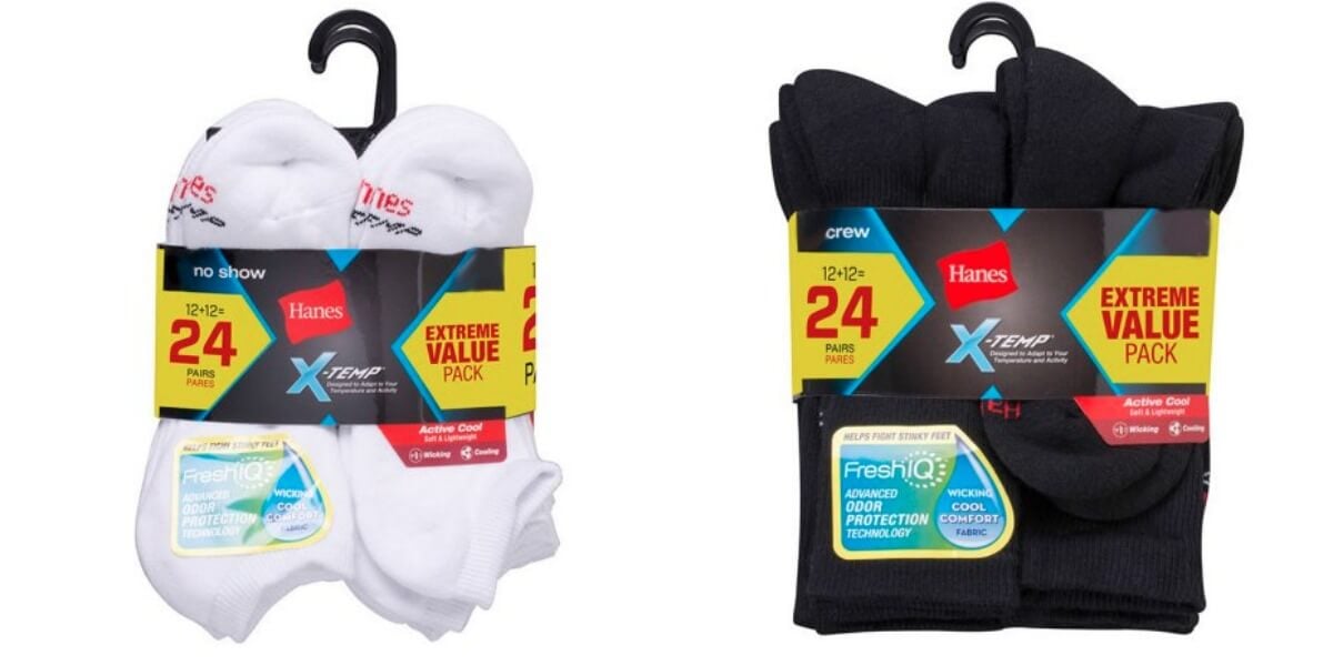 Hanes Men's X-Temp Active Cool No Show, Crew or Ankle Socks 24