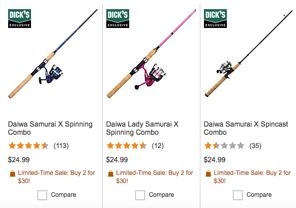 2 Daiwa Samurai X Spinning Rod and Reel Combo $30 (reg. $50