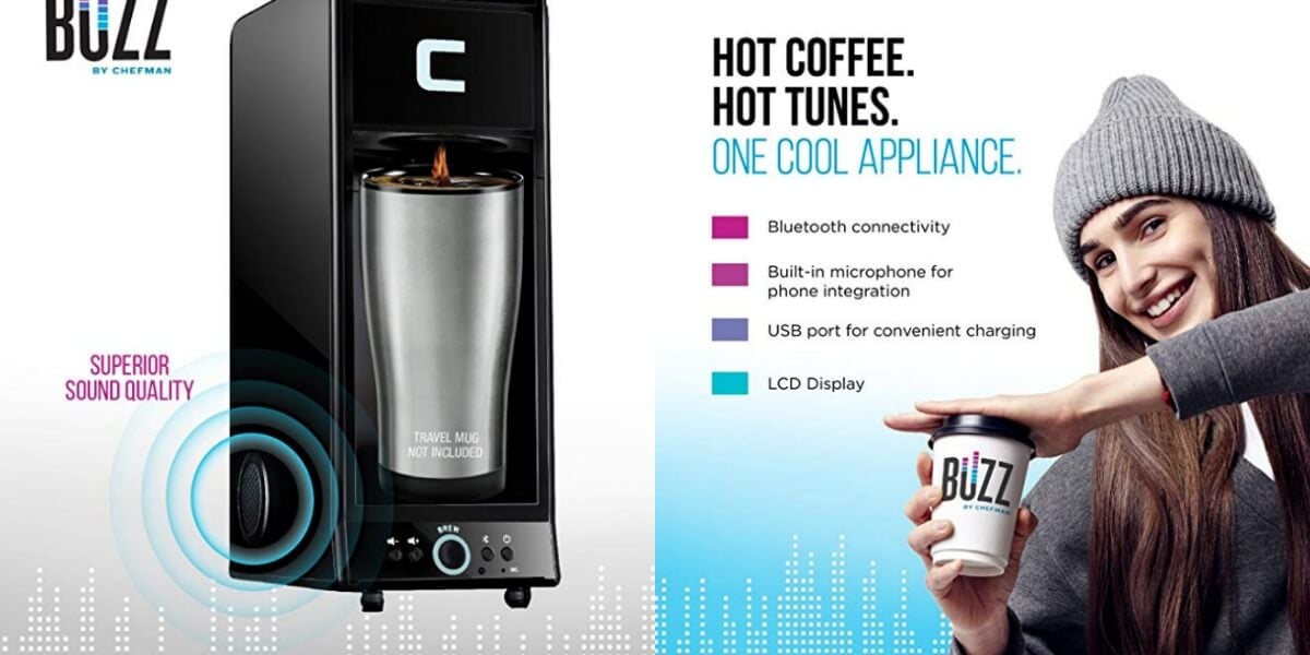 Chefman Buzz Single-Serve Coffee Maker with Bluetooth Speaker