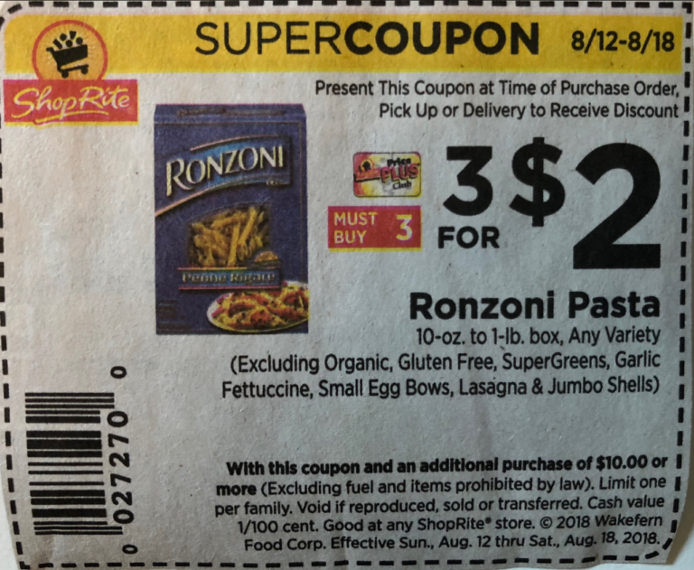 Ronzoni Pasta Just At Shoprite Living Rich With Coupons