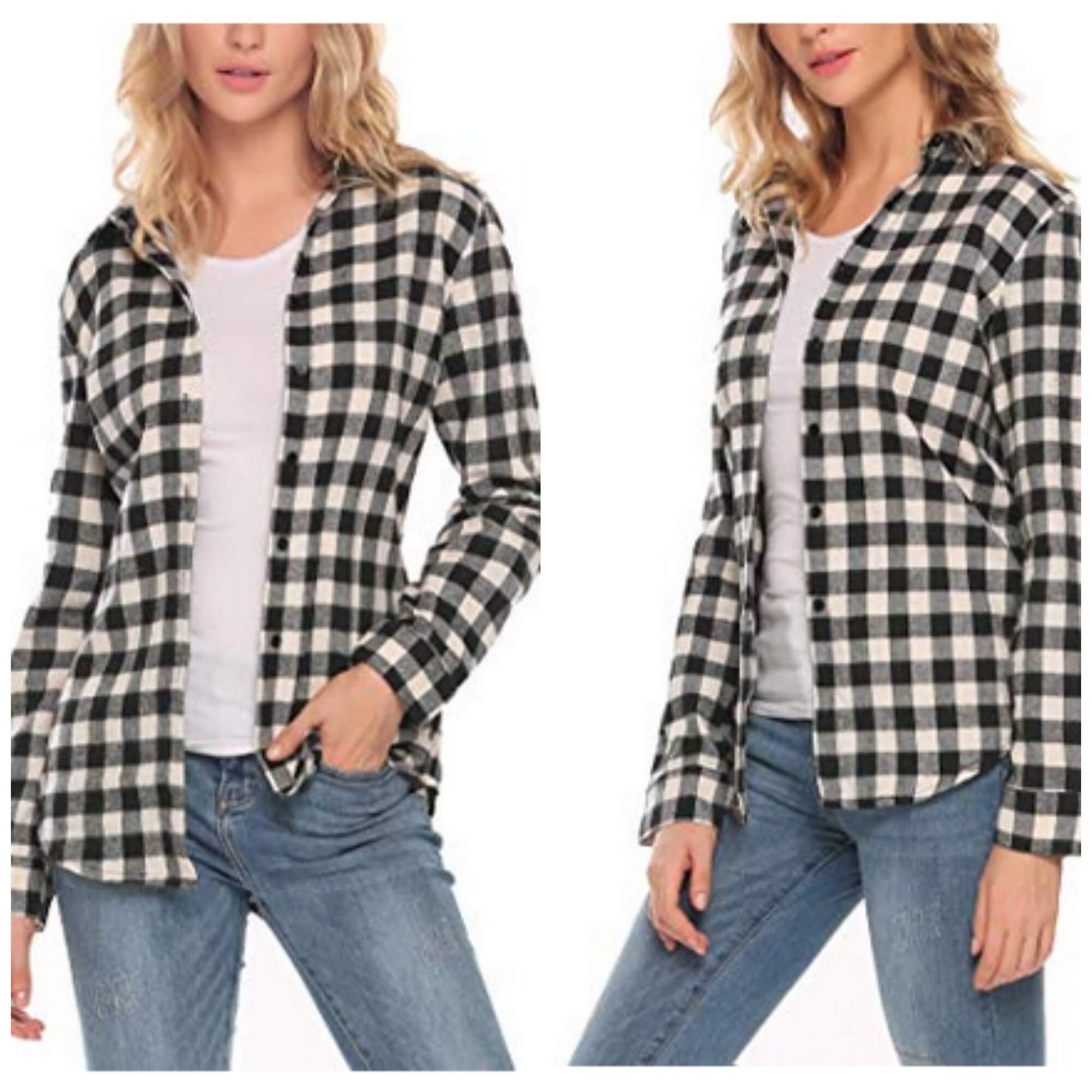 Ladies Long Sleeve, Roll Tab, Royal Blue/Black Buffalo Plaid , Flannel Shirt. Style 3065 3X - Stylish Shirley