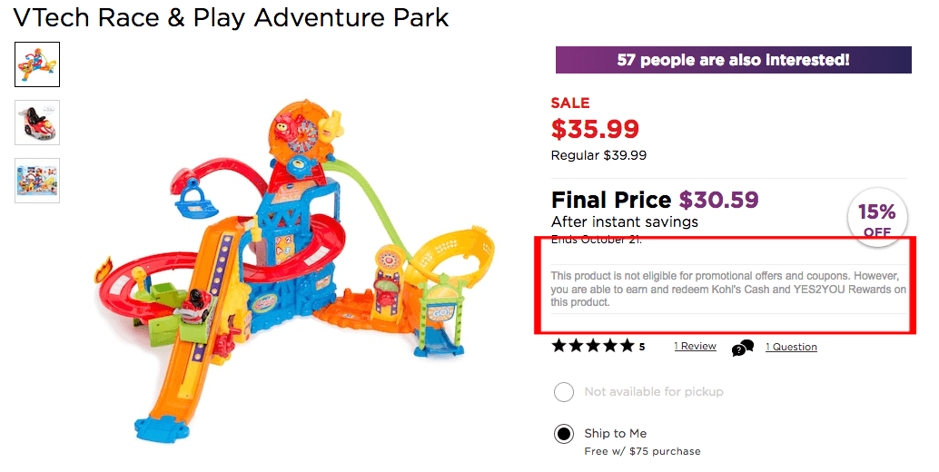 Kohl's Excludes Toys from Promotional Discounts & Coupons