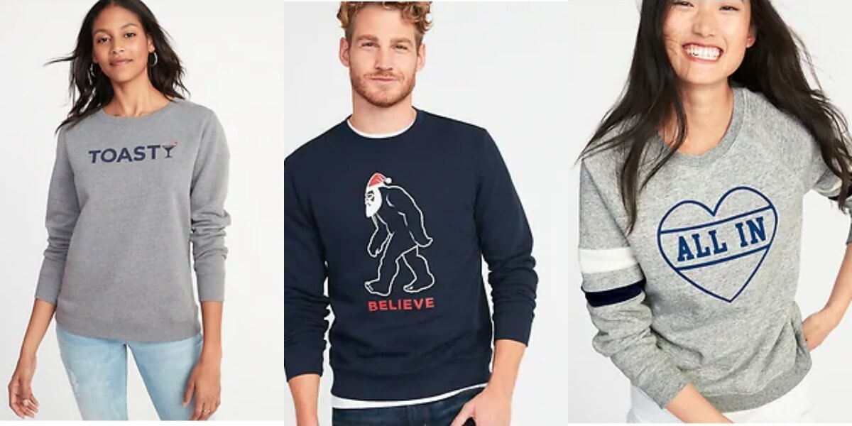 old navy holiday crew sweatshirts