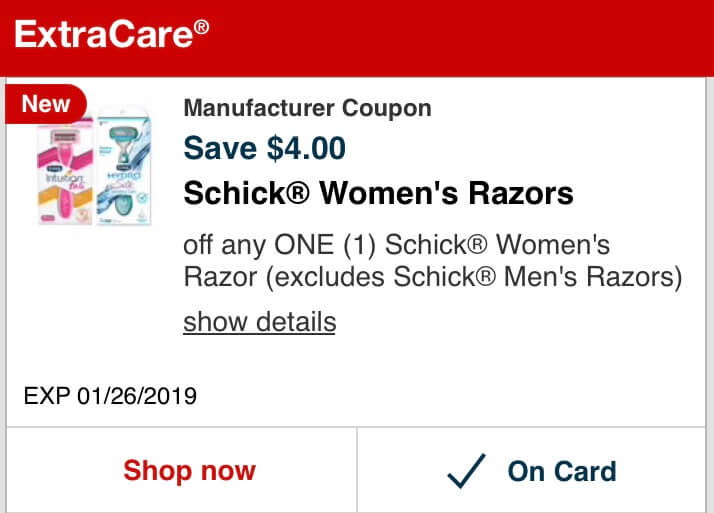 Schick Coupons January 2019