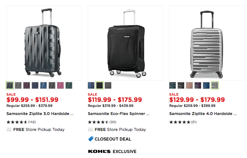 kohls suitcases samsonite