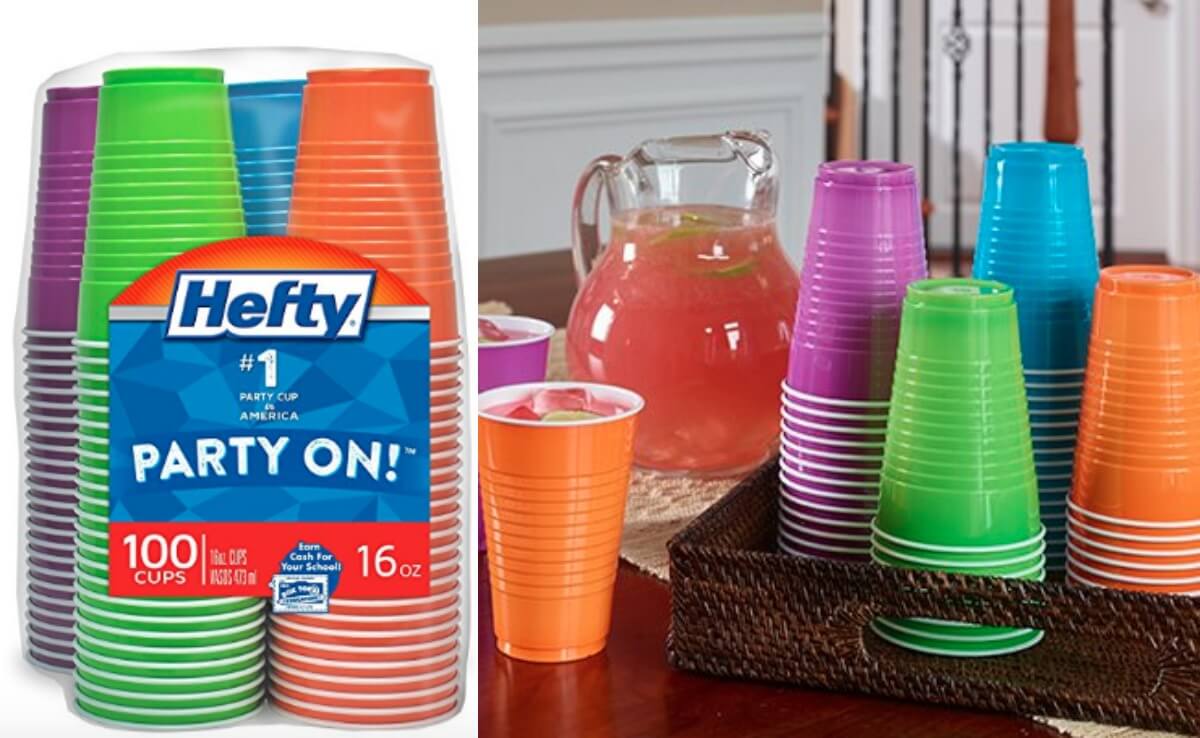 Hefty Party on Disposable Plastic Cups, Assorted, 16 Ounce, 100 Count
