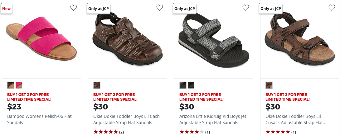 jcpenney buy 1 get 2 free sandals