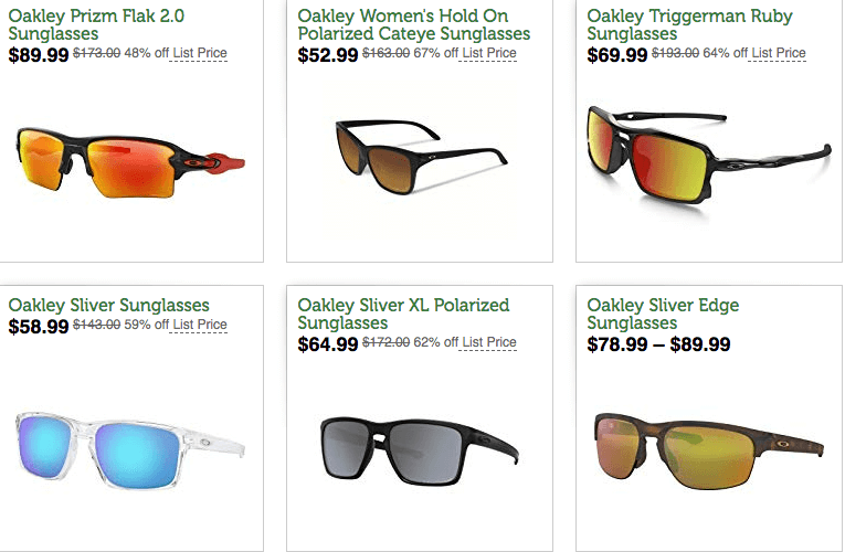 oakley sunglasses list