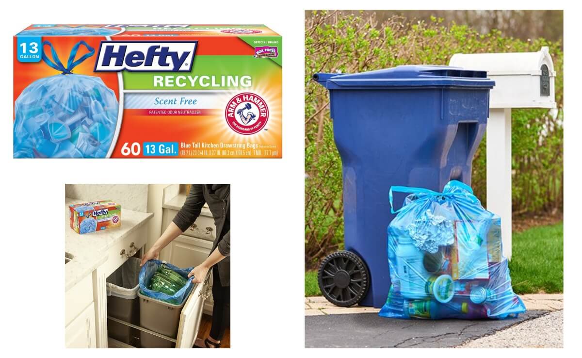 Hefty Recycling Trash Bags, Blue, 13 Gallon, 60 Count Scent Free