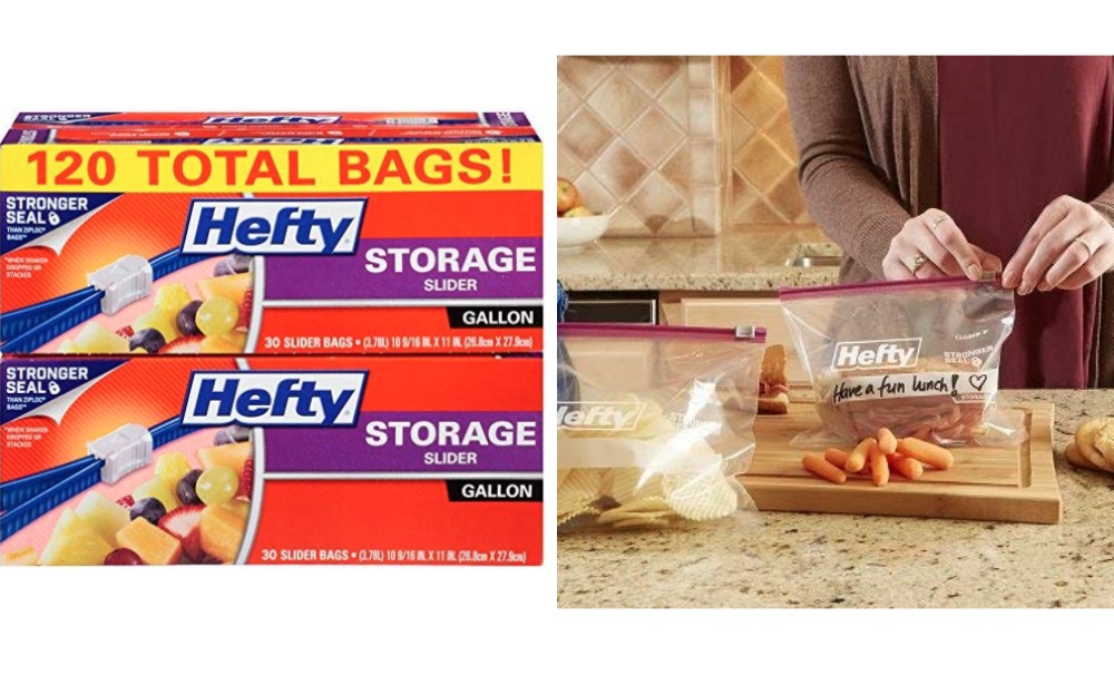 Stock Up Price! Hefty Slider Storage Bags – Quart Size, 4 Boxes of 46 Bags  (184 Total)