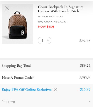 Coach Outlet adds extra 15% off everything, free shipping for