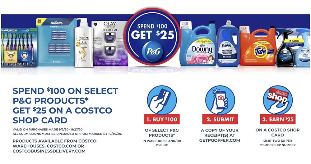 Costco Spend 100 on P&G Products and Get 25 Costco Cash Card