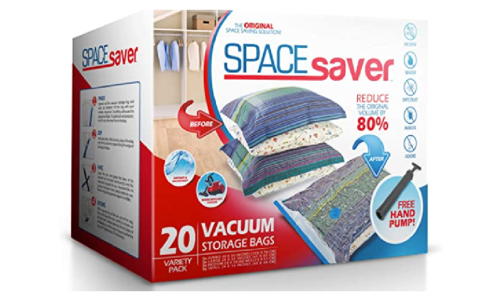 Spacesaver Premium Vacuum Storage Bags - 80% More Storage - Hand-Pump for  Travel - Double-Zip Seal and Triple Seal Valve! Vacuum Sealer Bags  (Variety, 6-Pack) 