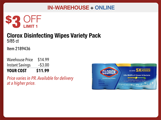 Clorox Disinfecting Wipes, Variety Pack, 85-count, 5-pack