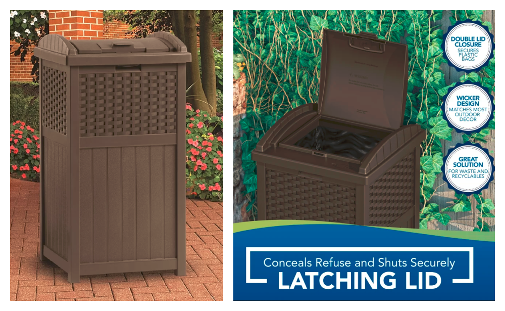 Suncast Trash Hideaway Outdoor Patio 33 Gal Garbage Waste Trash Can Bin (4  Pack)