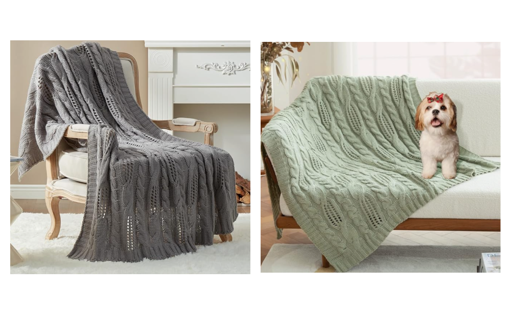 50 off AMÉLIE HOME Wool Chunky Cable Knit Throw Blanket Amazon