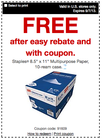 Free Case of Paper after Staples Coupon and Rebate!