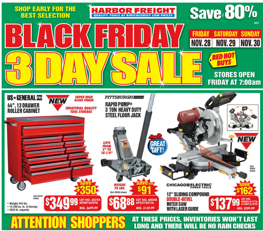 Huge Tool Sale, Harbor Freight, Vista, CA