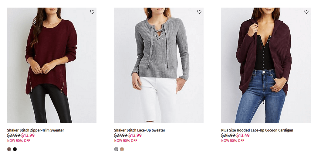 Charlotte Russe 50% Sweaters and Jackets + $5 All Leggings + Additional ...