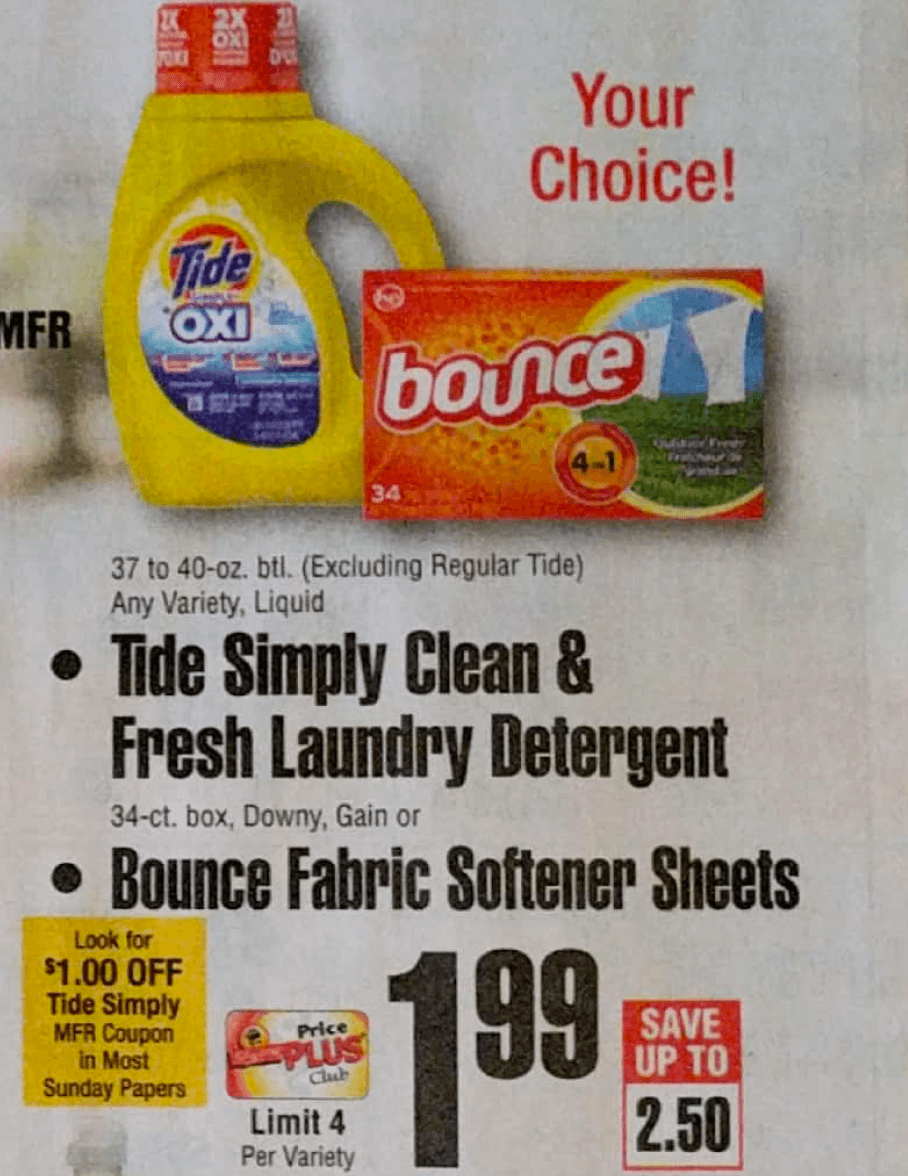 Tide Simply Laundry Detergent Just 0 99 At Shoprite Living - we are expecting a 1 1 tide simply laundry detergent 27oz tide simply pods era detergents 40oz downy fabric enhancer 40load bounce downy dryer