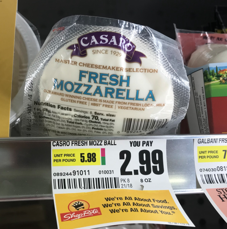 Casaro Fresh Mozzarella Cheese Just $0.49 at ShopRite! {Ibotta ...