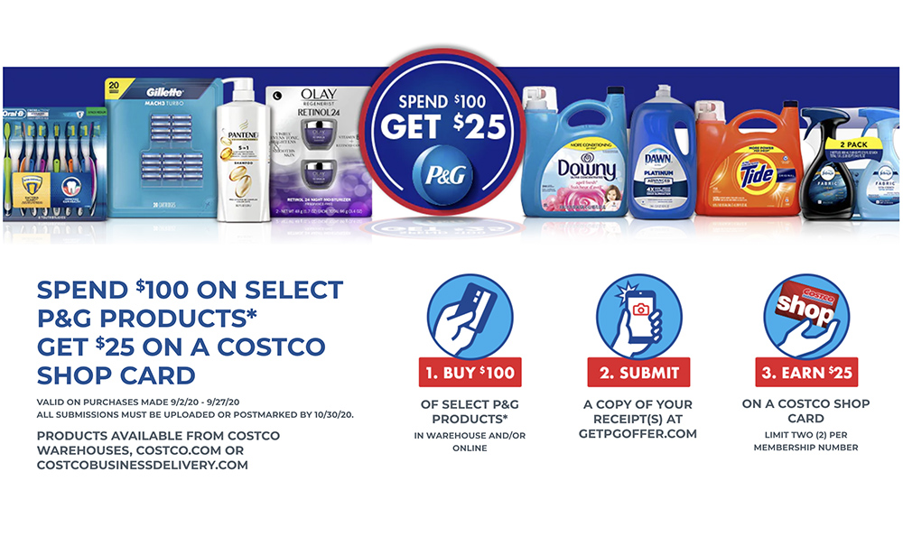 Costco Spend 100 on P&G Products and Get 25 Costco Cash Card