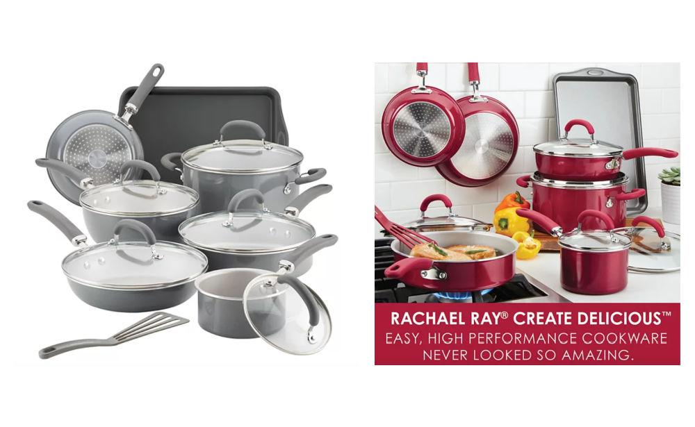 Rachael Ray Create Delicious 13pc Aluminum Nonstick Cookware Set Teal :  Target