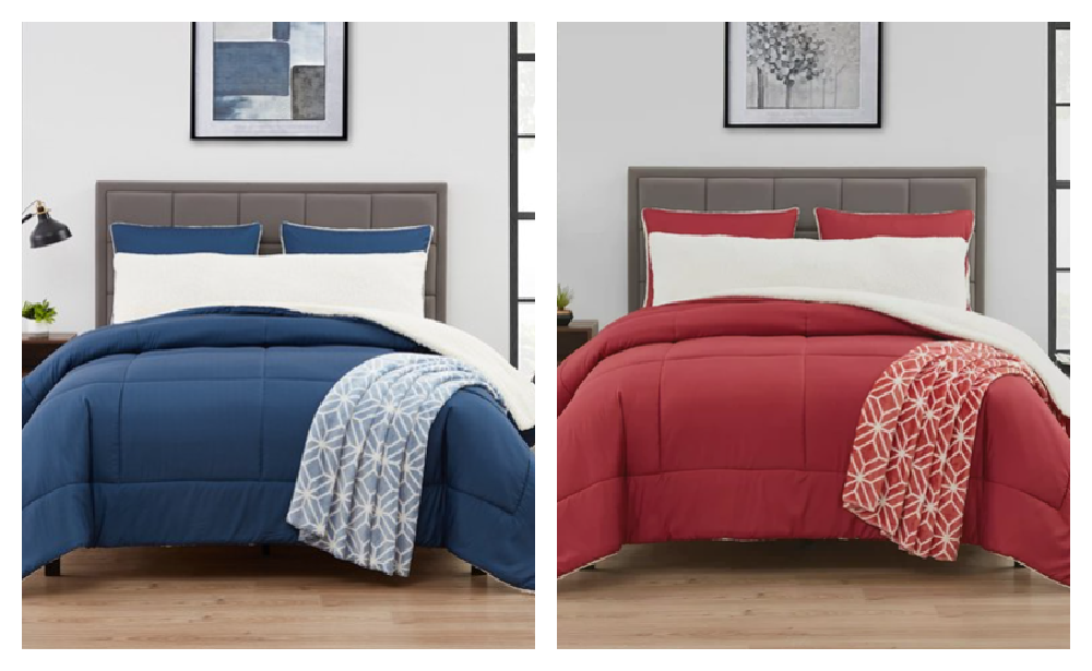 Serta So Cozy 5-Piece Sherpa Reverse Comforter Set, Red, Full/Queen