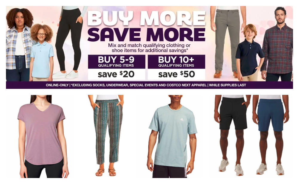 Hot Online Deal on Clothing at Costco | Buy 5 Save $20, Buy 10 Save $50 ...