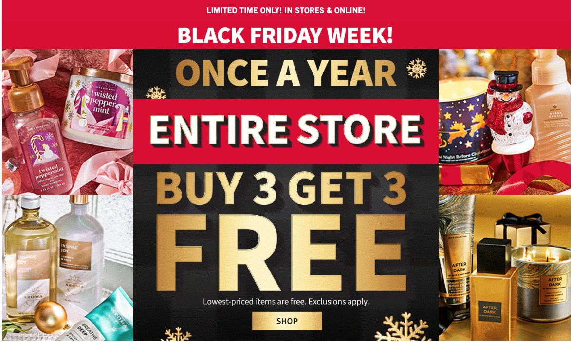 Bath & Body Works Black Friday Sale Entire Store is Buy 3 Get 3 Free