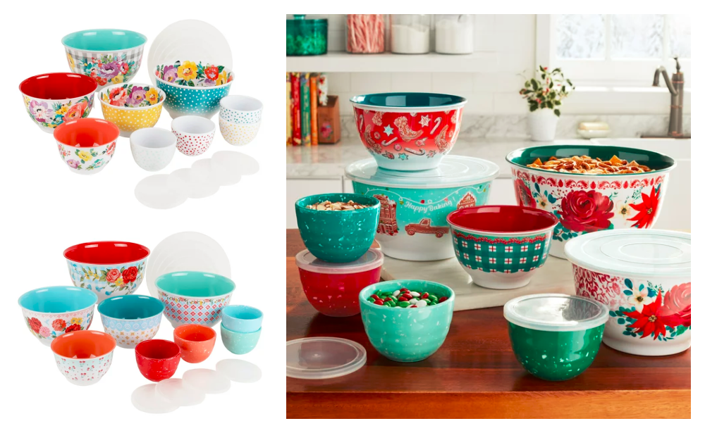 The Pioneer Woman Mixing Bowl Set with Lids, 18 Piece Set $28.44 (Reg.  $38.50) at Walmart!