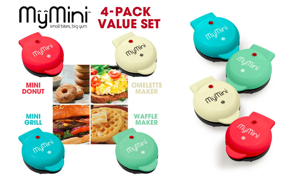 MyMini Deluxe Value Box Set; includes Waffle Maker, Griddle, Donut Maker,  and Omelette Maker 4 pack