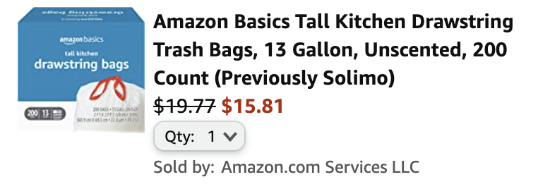 Basics Tall Kitchen Drawstring Trash Bags, 13 Gallon, 200 Count (Previously Solimo)