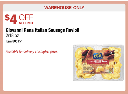 Costco: Hot Deal on Giovanni Rana Italian Sausage Ravioli – $4.00 off!!