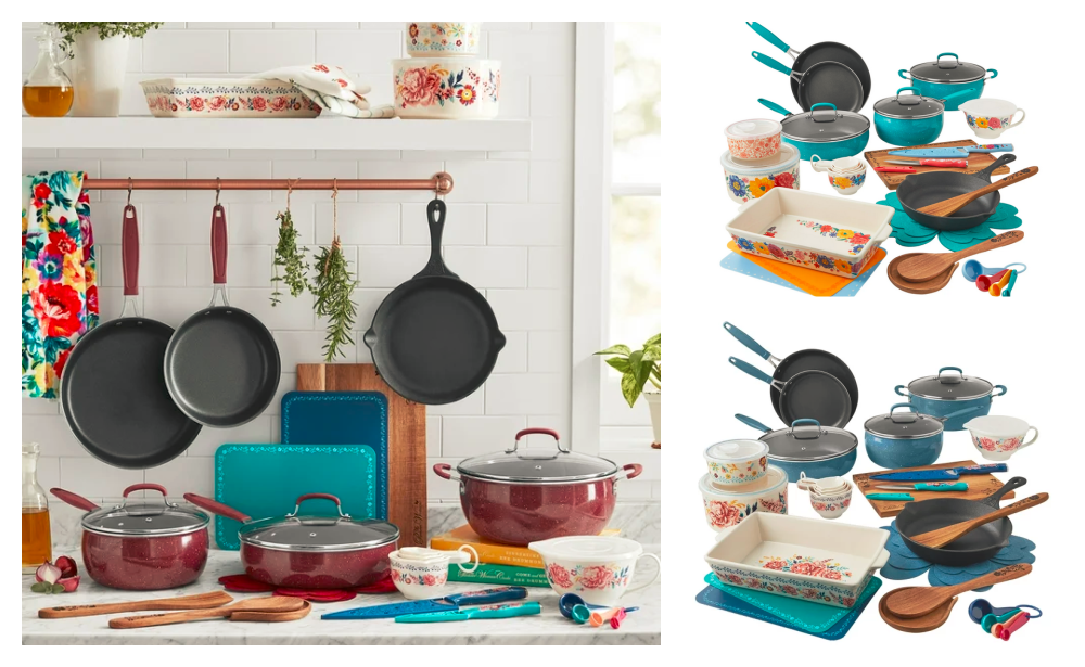 Walmart Black Friday, The Pioneer Woman Brilliant Blooms 38-Piece Cookware  Set just $79
