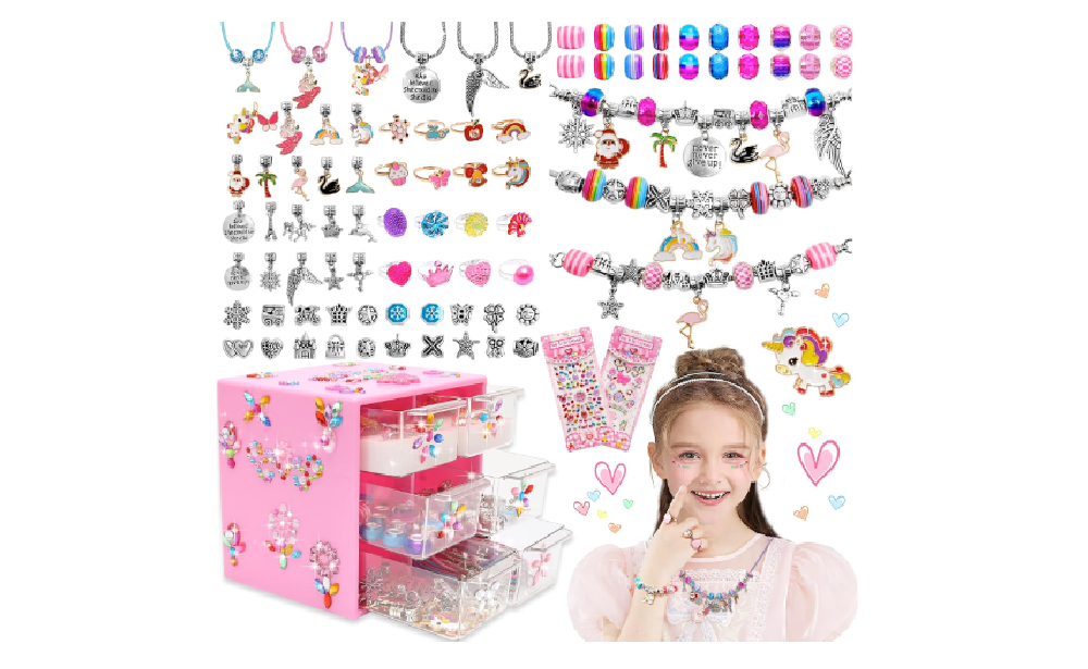  FOVRPUIB Charm Bracelet Making Kit,Toys for Girls Art Supplies  Beads for Bracelets,Girls Toys Age 6-8 Years Old Friendship Bracelet Kit  with Rings,Kids Toys for 6 7 8 9 Year Old Girls 
