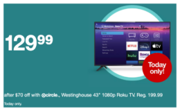Target Circle Week Deal of The Day | Westinghouse 43" 1080p FHD Smart Roku TV $129.99 (Reg. $199.99)