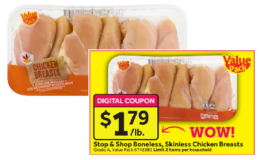 Boneless Chicken Breast only $1.79/lb Limit 2 at Stop & Shop