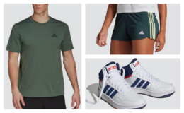 adidas kids' hoops mid shoes just $20 (Reg. $65) + Men's and Women's Shorts and Tops just $8