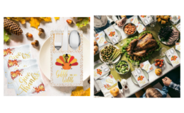 50% Off Thanksgiving Napkins, 68 Pcs Gold Foil Napkins Paper and Cutlery Holders Set