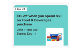 Check your Accounts! Possible Buy $60 Food & Beverages Get $15 Off + Combine with Target Circle