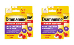 Super Price! 63% Off Dramamine Chewable Less Drowsy, Motion Sickness Relief, Raspberry Cream Flavor, 12 Count, 2 Pack