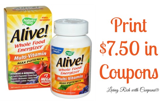 3 New Alive Vitamin Coupons Save Up To 7.50 + Deals at